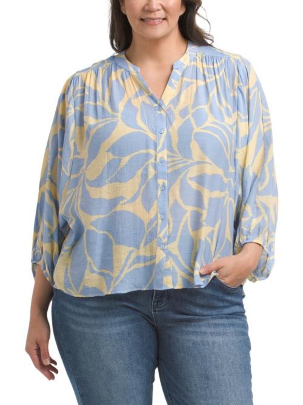 ZAC & RACHEL Plus Floral Slub Button Front Top - Picture 1 of 3
